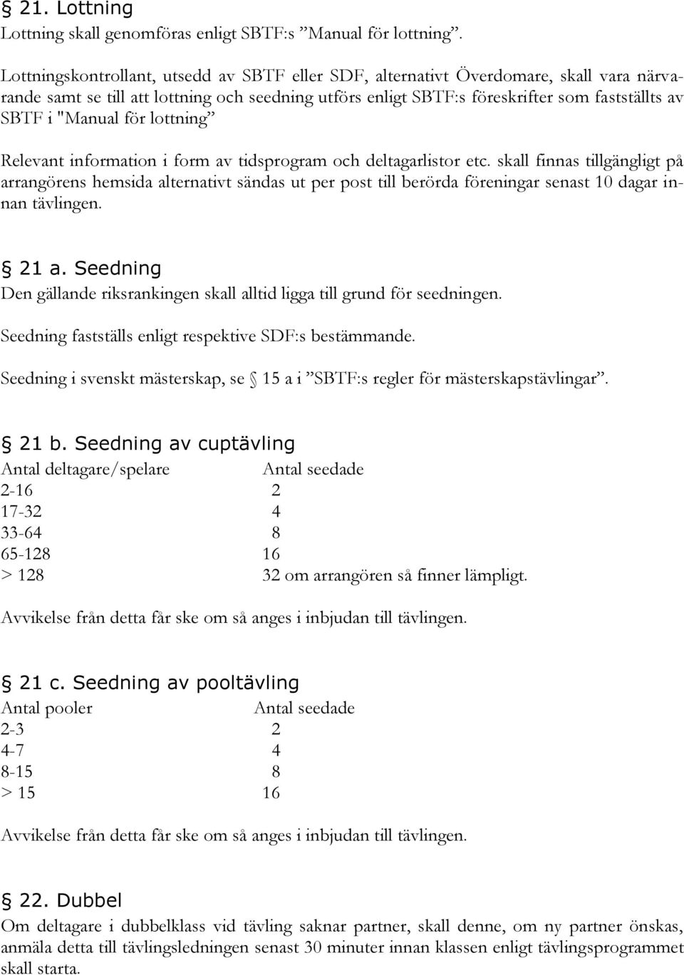 "Manual för lottning Relevant information i form av tidsprogram och deltagarlistor etc.