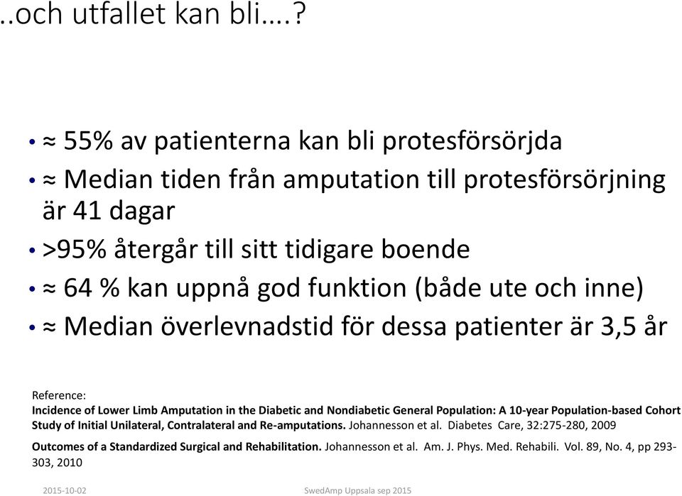 god funktion (både ute och inne) Median överlevnadstid för dessa patienter är 3,5 år Reference: Incidence of Lower Limb Amputation in the Diabetic and Nondiabetic