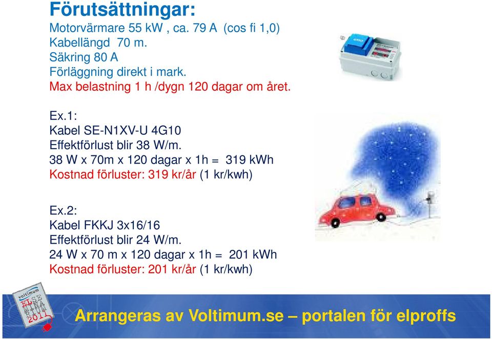 1: Kabel SE-N1XV-U 4G10 Effektförlust blir 38 W/m.