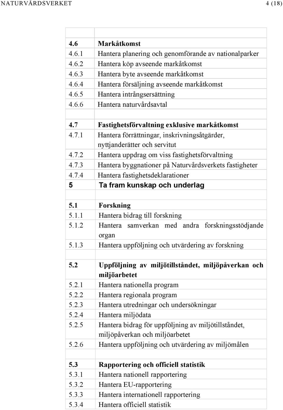 7.3 Hantera byggnationer på Naturvårdsverkets fastigheter 4.7.4 Hantera fastighetsdeklarationer 5 Ta fram kunskap och underlag 5.1 Forskning 5.1.1 Hantera bidrag till forskning 5.1.2 Hantera samverkan med andra forskningsstödjande organ 5.