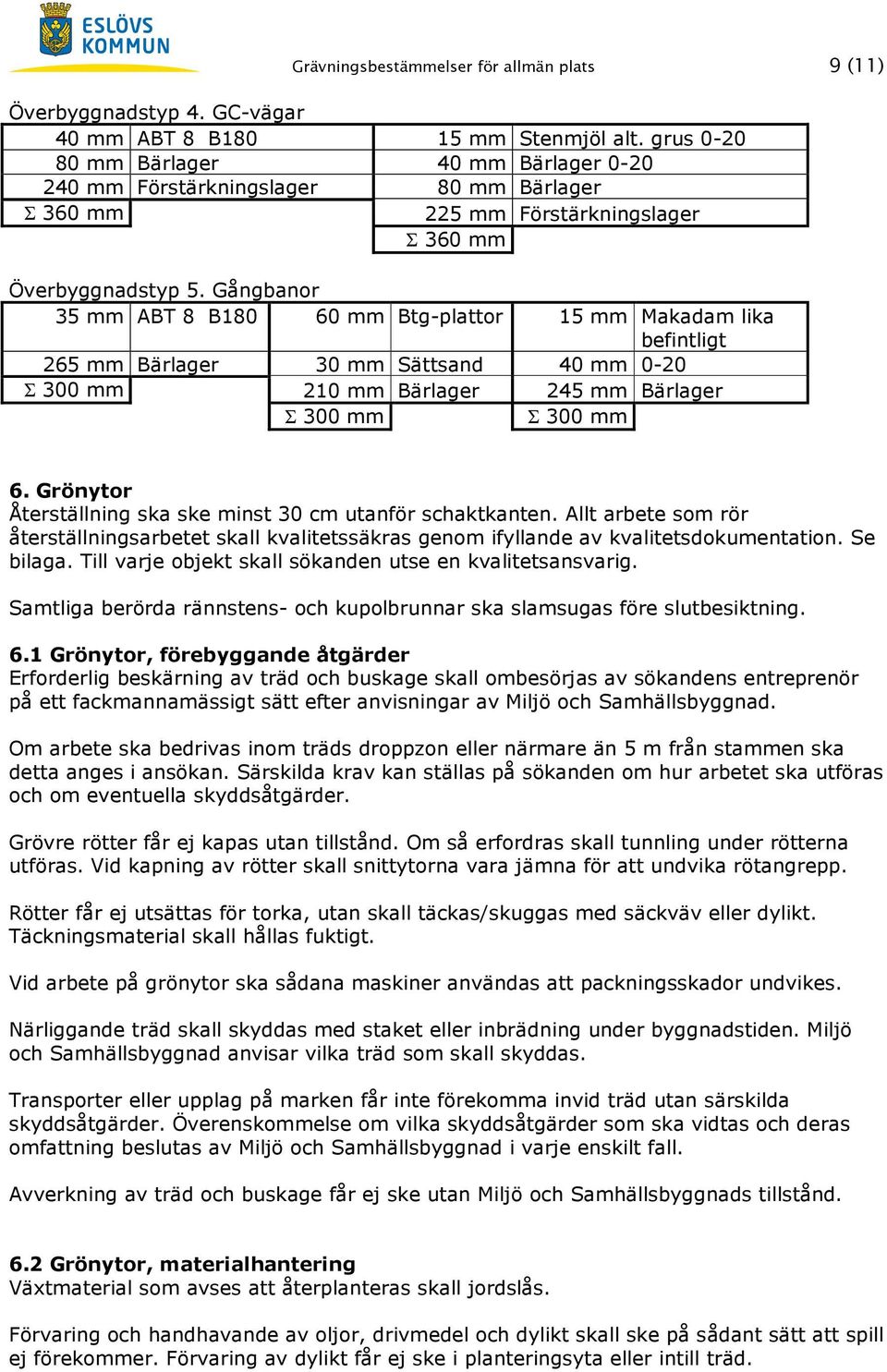 Gångbanor 35 mm ABT 8 B180 60 mm Btg-plattor 15 mm Makadam lika befintligt 265 mm Bärlager 30 mm Sättsand 40 mm 0-20 Σ 300 mm 210 mm Bärlager 245 mm Bärlager Σ 300 mm Σ 300 mm 6.