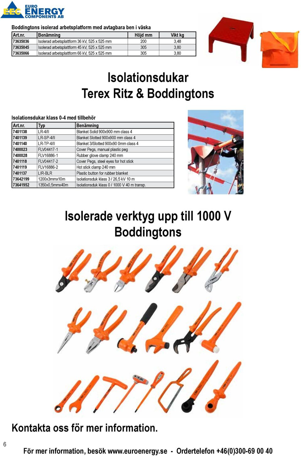 525 mm 305 3,80 Isolationsdukar Terex Ritz & Boddingtons Isolationsdukar klass 0-4 med tillbehör 7401138 LR-4/II Blanket Solid 900x900 mm class 4 7401139 LR-SP-4/II Blanket Slotted 900x900 mm class 4