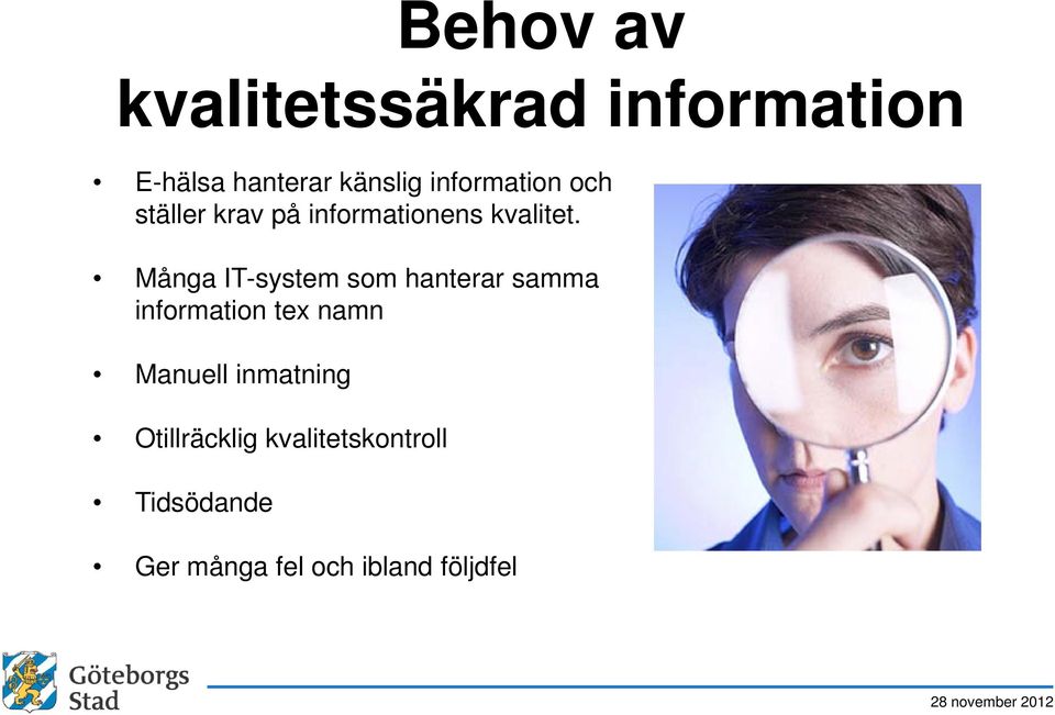 Många IT-system som hanterar samma information tex namn Manuell