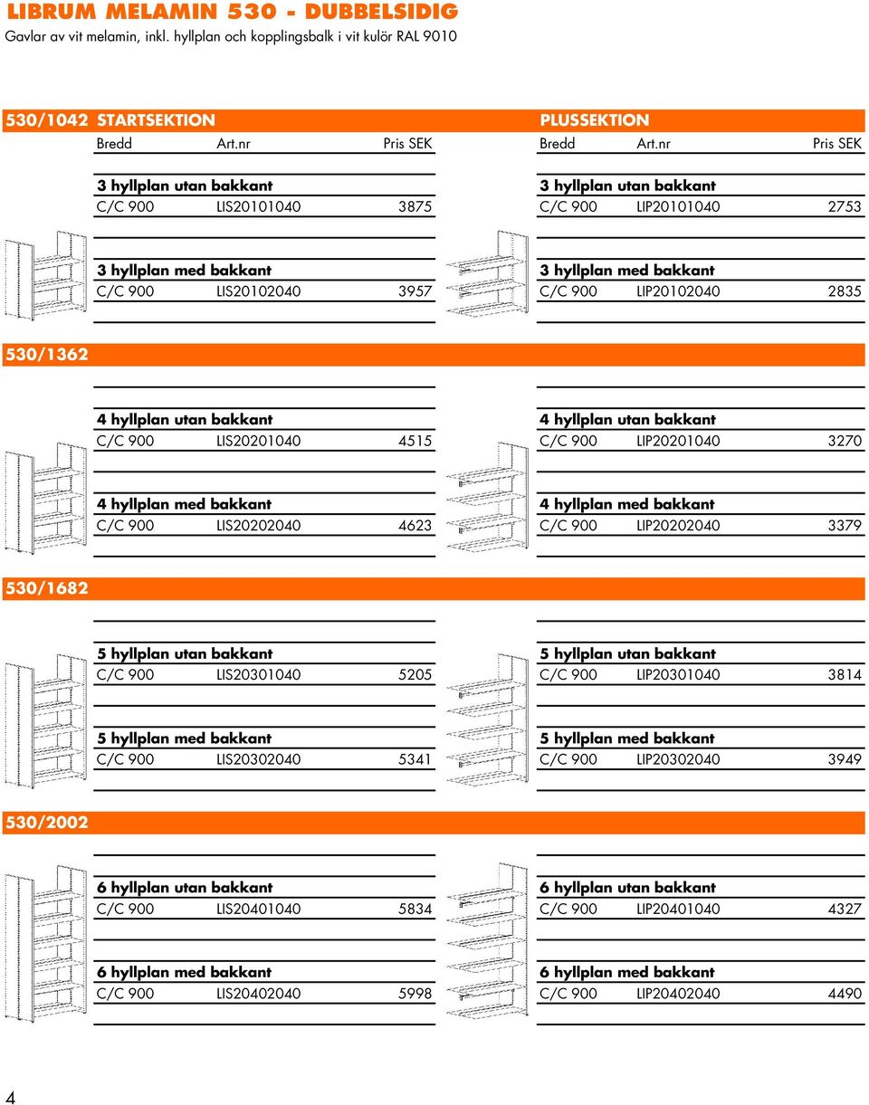 LIP20102040 2835 530/1362 4 hyllplan utan bakkant 4 hyllplan utan bakkant C/C 900 LIS20201040 4515 C/C 900 LIP20201040 3270 4 hyllplan med bakkant 4 hyllplan med bakkant C/C 900 LIS20202040 4623 C/C