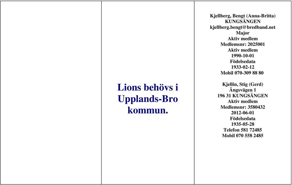 Lions behövs i Upplands-Bro kommun.