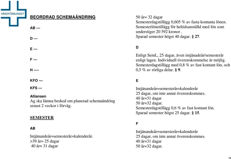 Sparad semester högst 40 dagar. 27. Enligt SemL, 25 dagar, även intjänadeår/semesterår enligt lagen. Individuell överenskommelse är möjlig.