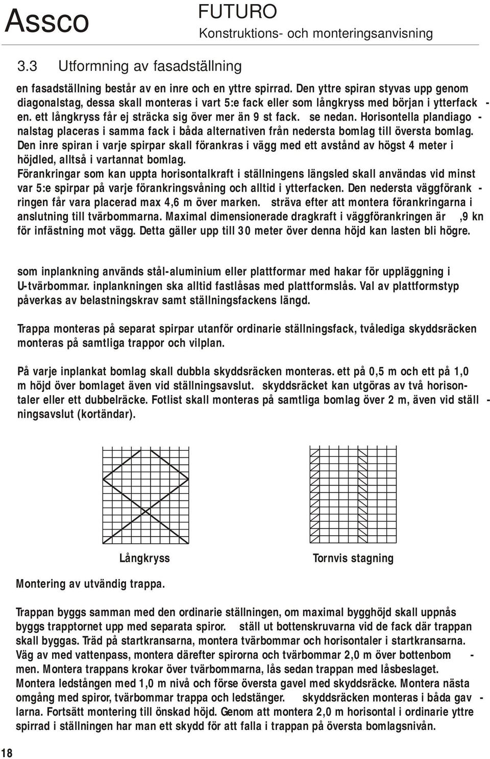 Horisontella plandiago - nalstag placeras i samma fack i båda alternativen från nedersta bomlag till översta bomlag.