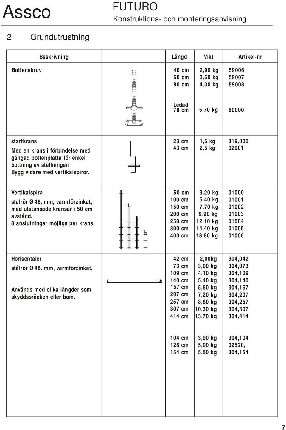 2 cm 1,5 kg 4 cm 2,5 kg 19,000 02001 Vertikalspira stålrör Ø 48, mm, varmförzinkat, med utstansade kransar i 50 cm avstånd. 8 anslutningar möjliga per krans.