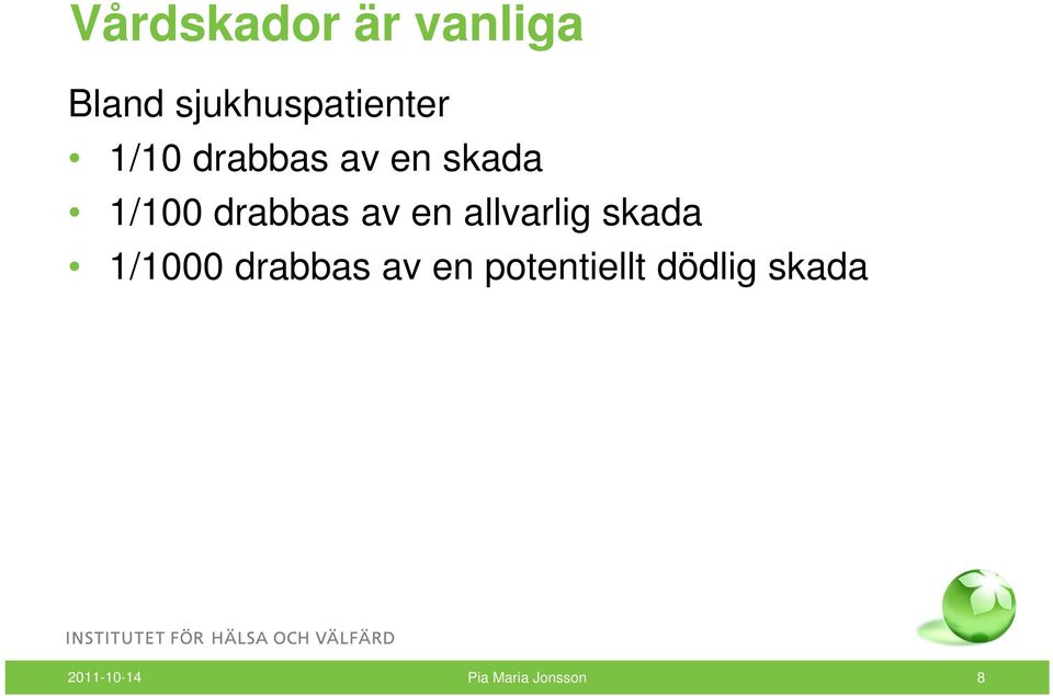 skada 1/100 drabbas av en allvarlig