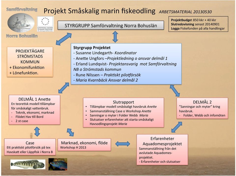 Styrgrupp Projektet - Susanne Lindegarth- Koordinator - Ane1e Ungfors Projektledning o ansvar delmål 1 - Erland Lundqvist- Projektansvarig mot Samförvaltning NB o Strömstads kommun - Rune Nilssen