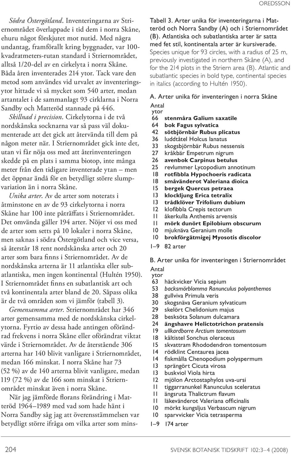 Tack vare den metod som användes vid urvalet av inventeringsytor hittade vi så mycket som 540 arter, medan artantalet i de sammanlagt 93 cirklarna i Norra Sandby och Matteröd stannade på 446.