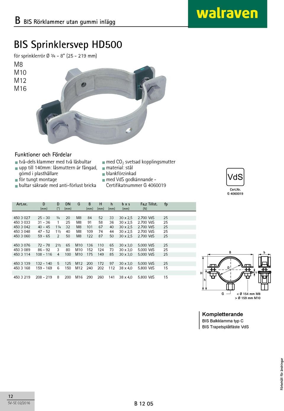 D D DN G B H h b x s Fa,z Tillst. fp (mm) (") (mm) (mm) (mm) (mm) (mm) (N) 450 3 027 25-30 ¾ 20 M8 84 52 33 30 x 2,5 2.700 VdS 25 450 3 033 31-36 1 25 M8 91 58 36 30 x 2,5 2.
