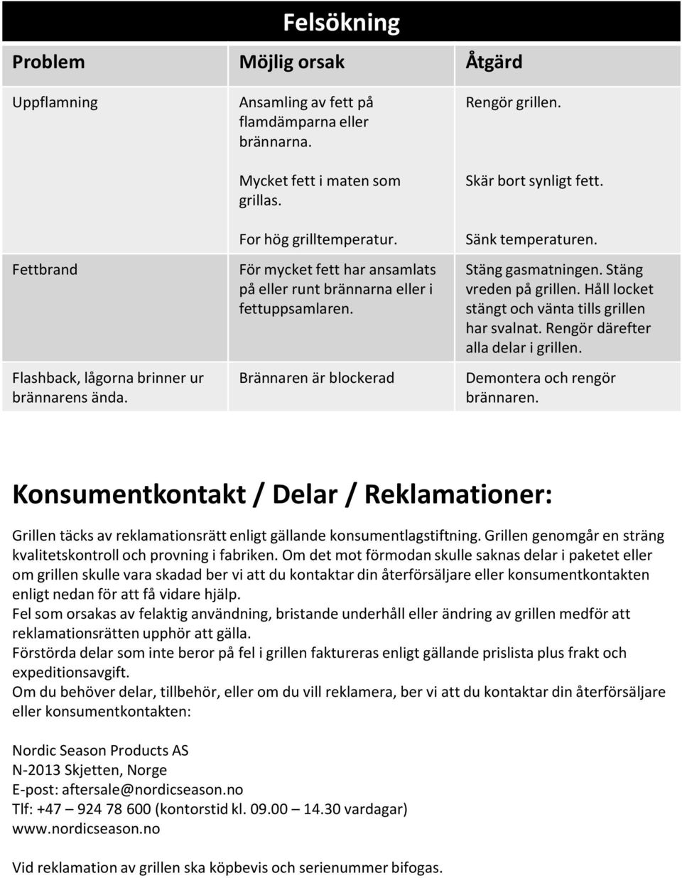 Stäng gasmatningen. Stäng vreden på grillen. Håll locket stängt och vänta tills grillen har svalnat. Rengör därefter alla delar i grillen. Demontera och rengör brännaren.