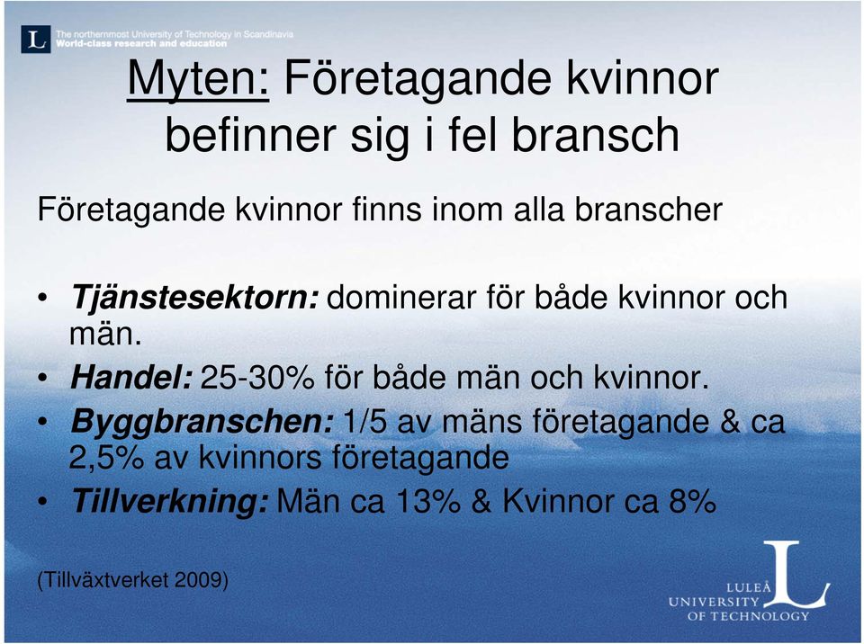 Handel: 25-30% för både män och kvinnor.