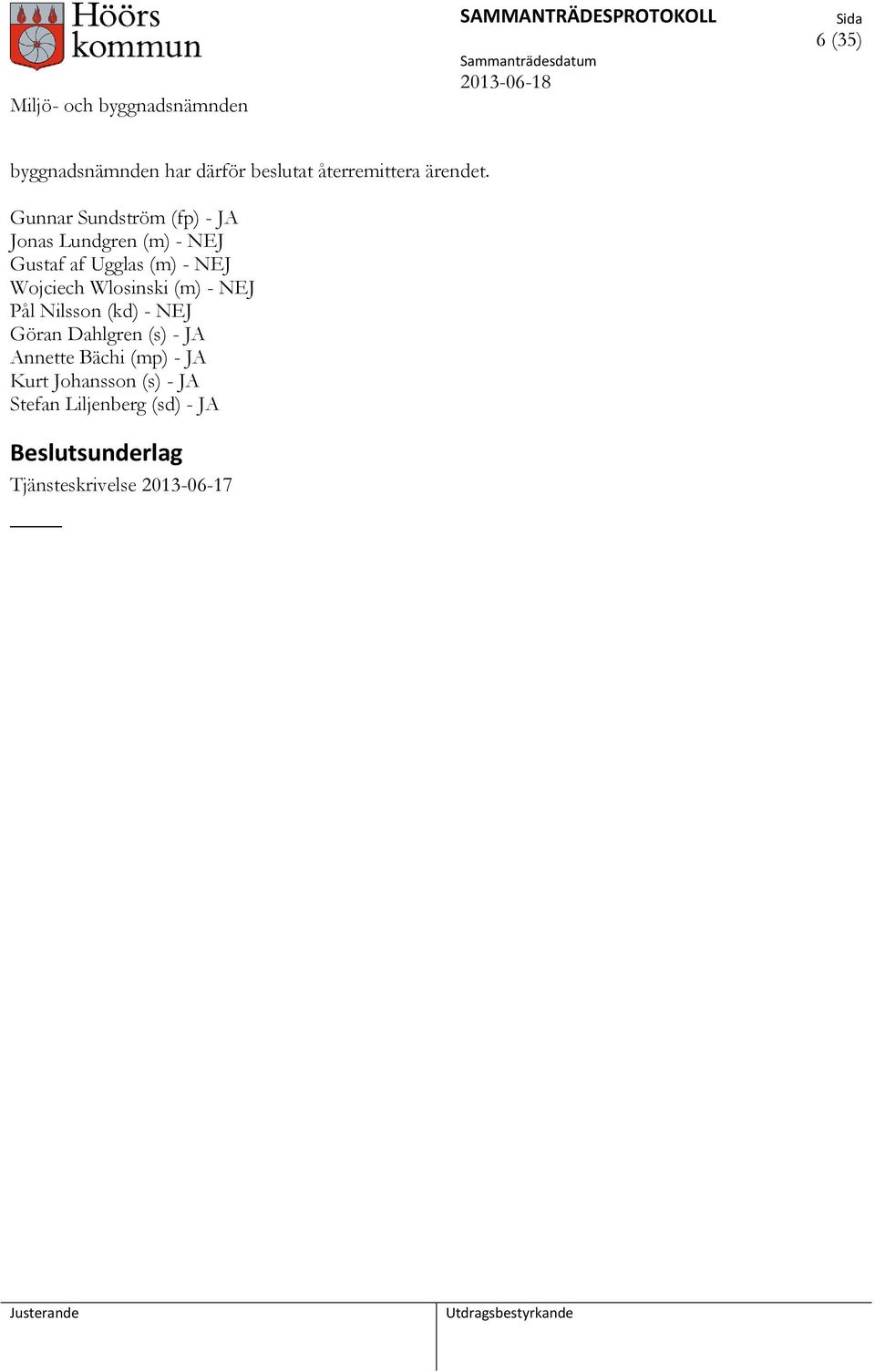 Wojciech Wlosinski (m) - NEJ Pål Nilsson (kd) - NEJ Göran Dahlgren (s) - JA Annette