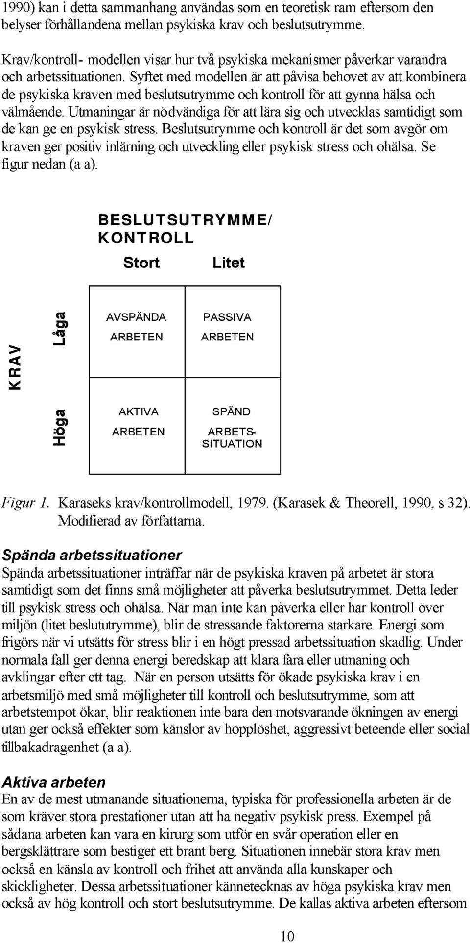 Syftet med modellen är att påvisa behovet av att kombinera de psykiska kraven med beslutsutrymme och kontroll för att gynna hälsa och välmående.