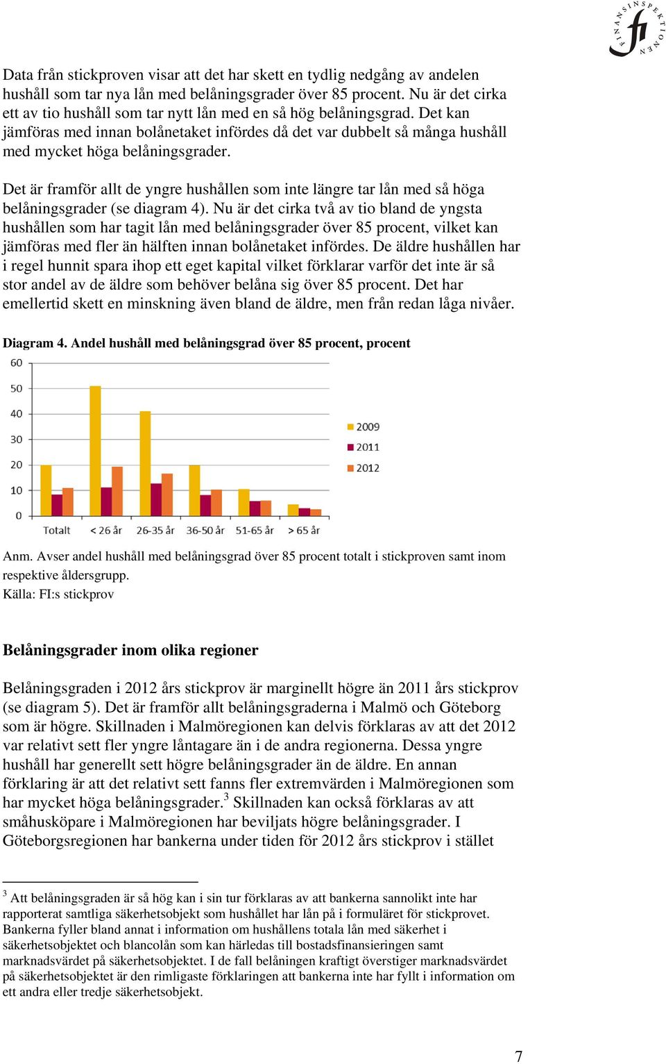 Det är framför allt de yngre hushållen som inte längre tar lån med så höga belåningsgrader (se diagram 4).