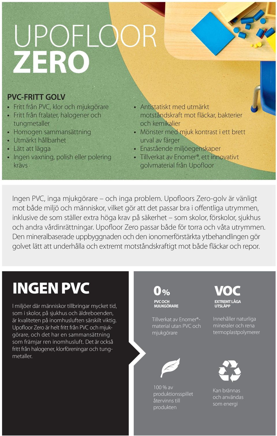 innovativt golvmaterial från Upofloor Ingen PVC, inga mjukgörare och inga problem.