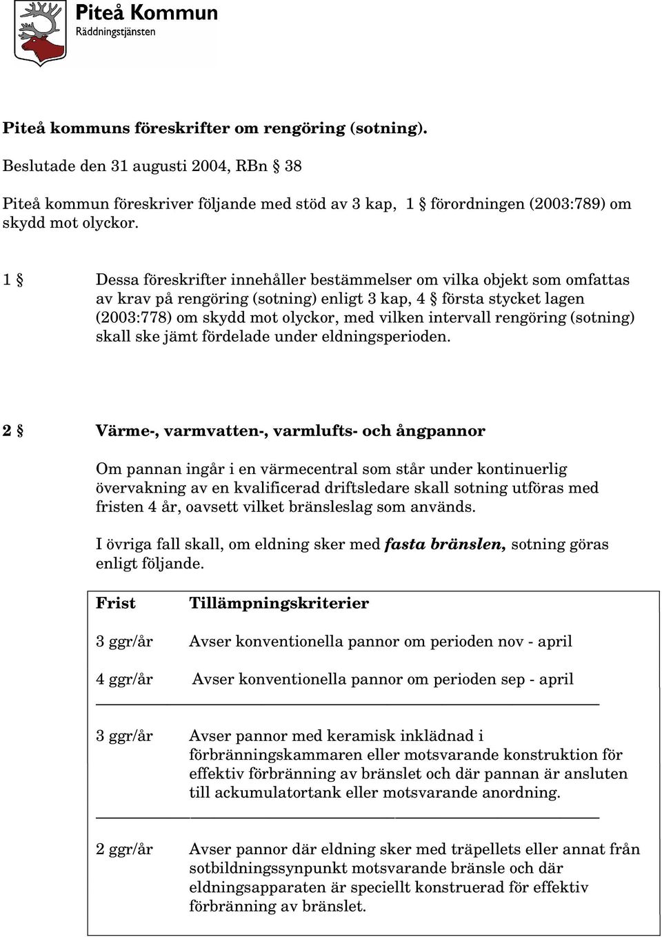 rengöring (sotning) skall ske jämt fördelade under eldningsperioden.