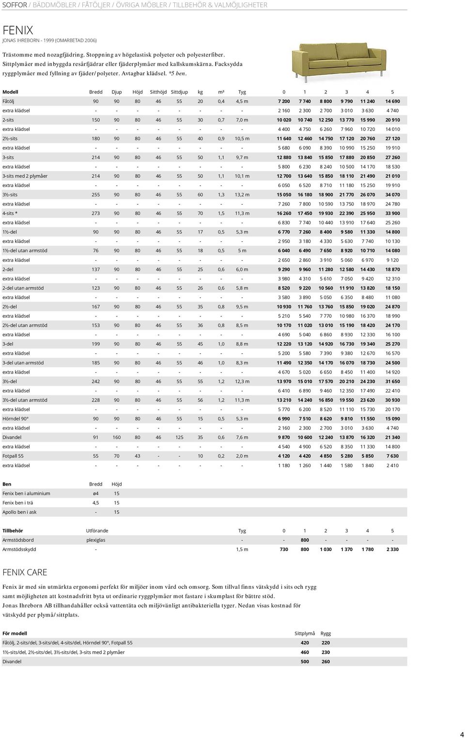 Fåtölj 90 90 80 46 55 20 0,4 4,5 m 2-sits 150 90 80 46 55 30 0,7 7,0 m 2½-sits 180 90 80 46 55 40 0,9 10,5 m 3-sits 214 90 80 46 55 50 1,1 9,7 m 3-sits med 2 plymåer 214 90 80 46 55 50 1,1 10,1 m