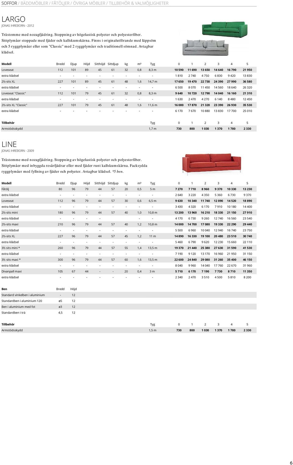 Loveseat 112 101 89 45 61 32 0,8 8,3 m 2½-sits XL 227 101 89 45 61 48 1,6 14,7 m Loveseat "Classic" 112 101 79 45 61 32 0,8 8,3 m 2½-sits XL "Classic" 227 101 79 45 61 48 1,6 11,6 m 10 590 11 690 13