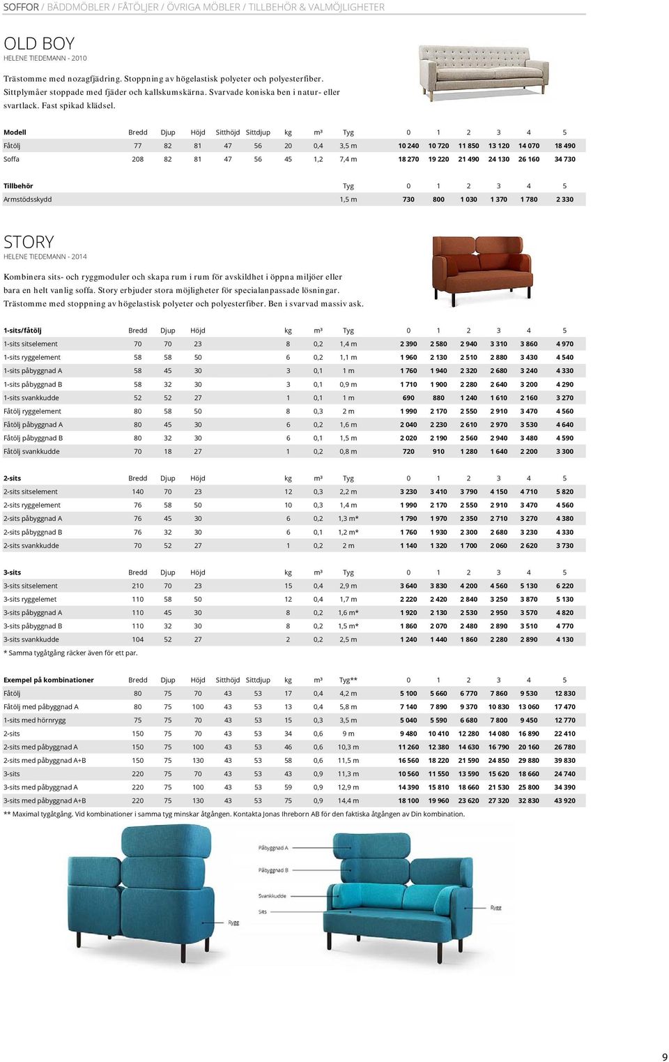 Fåtölj 77 82 81 47 56 20 0,4 3,5 m Soffa 208 82 81 47 56 45 1,2 7,4 m 10 240 10 720 11 850 13 120 14 070 18 490 18 270 19 220 21 490 24 130 26 160 34 730 Armstödsskydd 1,5 m 730 800 STORY HELENE