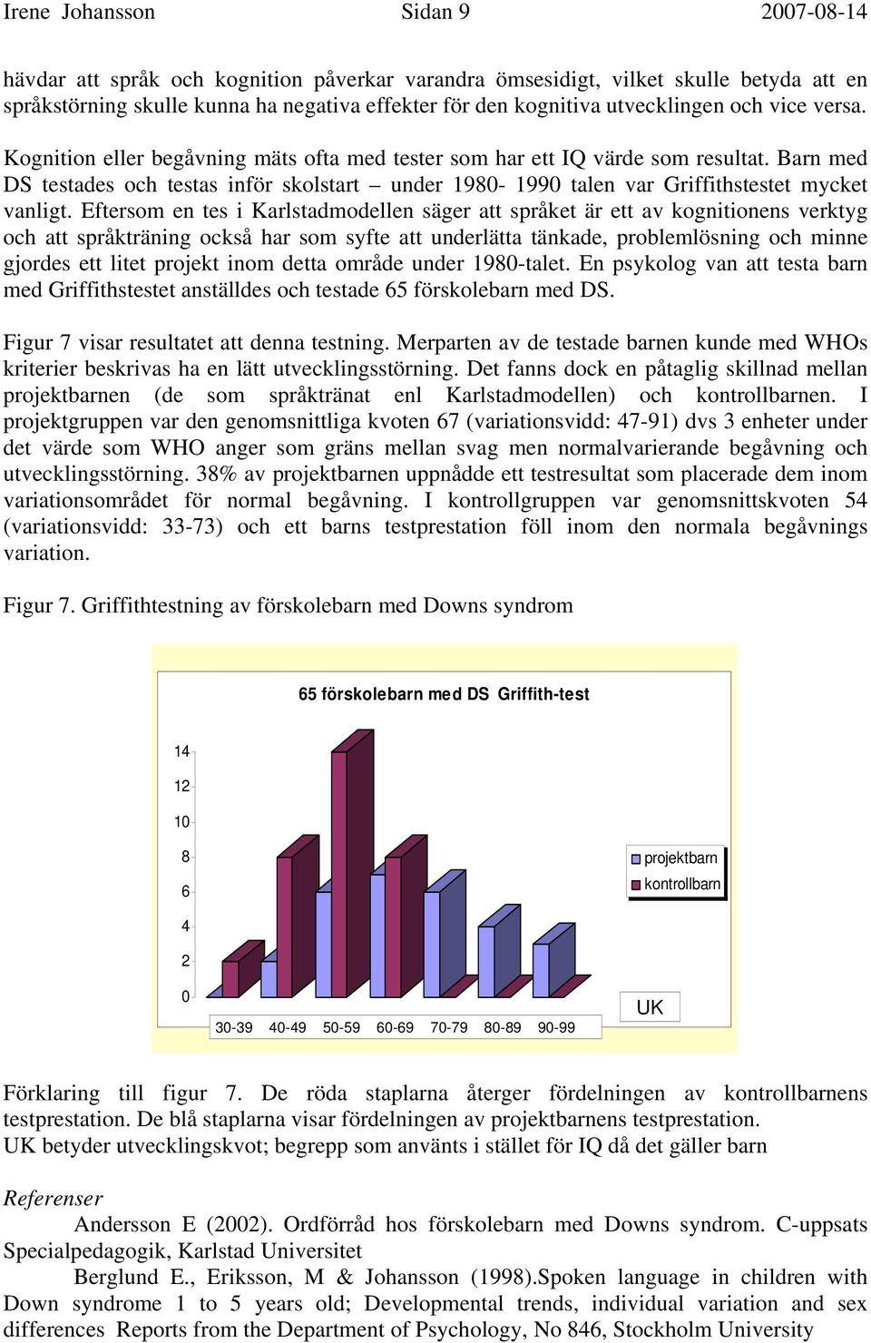 Barn med DS testades och testas inför skolstart under 198-199 talen var Griffithstestet mycket vanligt.