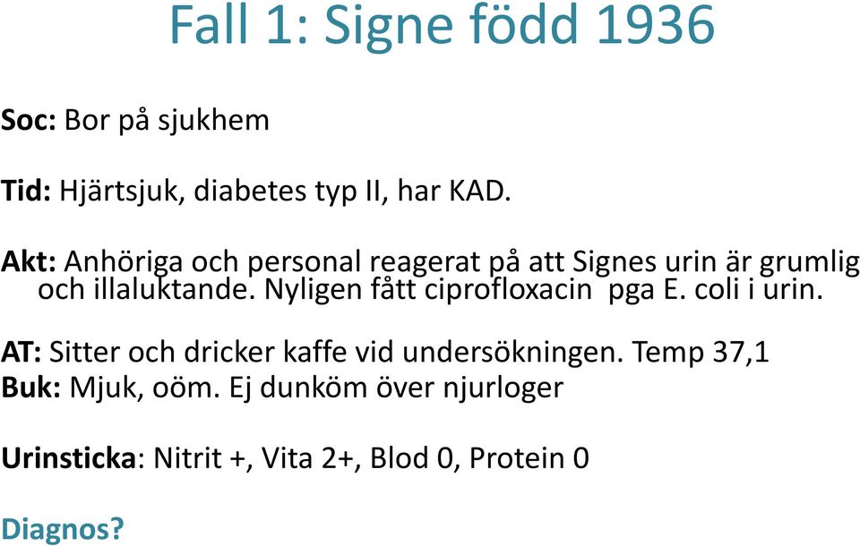 Nyligen fått ciprofloxacin pga E. coli i urin.