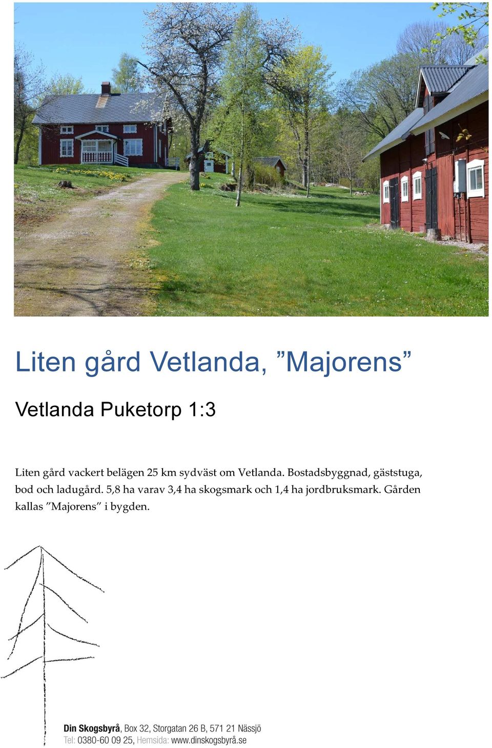 Bostadsbyggnad, gäststuga, bod och ladugård.