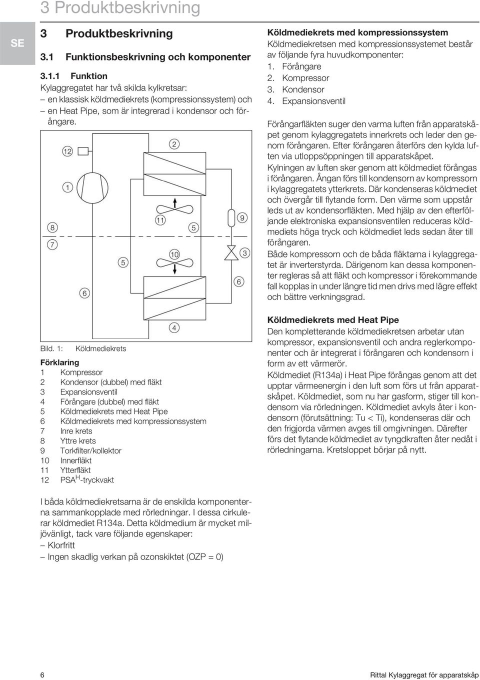 1 Funktion Kylaggregatet har två skilda kylkretsar: en klassisk köldmediekrets (kompressionssystem) och en Heat Pipe, som är integrerad i kondensor och förångare. Bild.