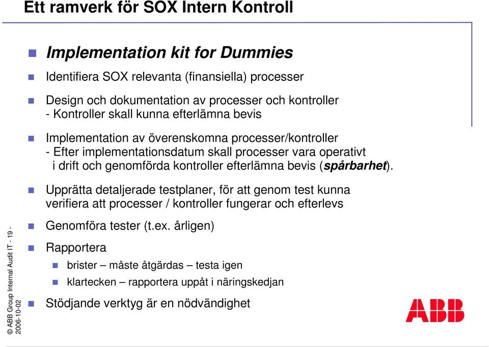 kontroller efterlämna bevis (spårbarhet).