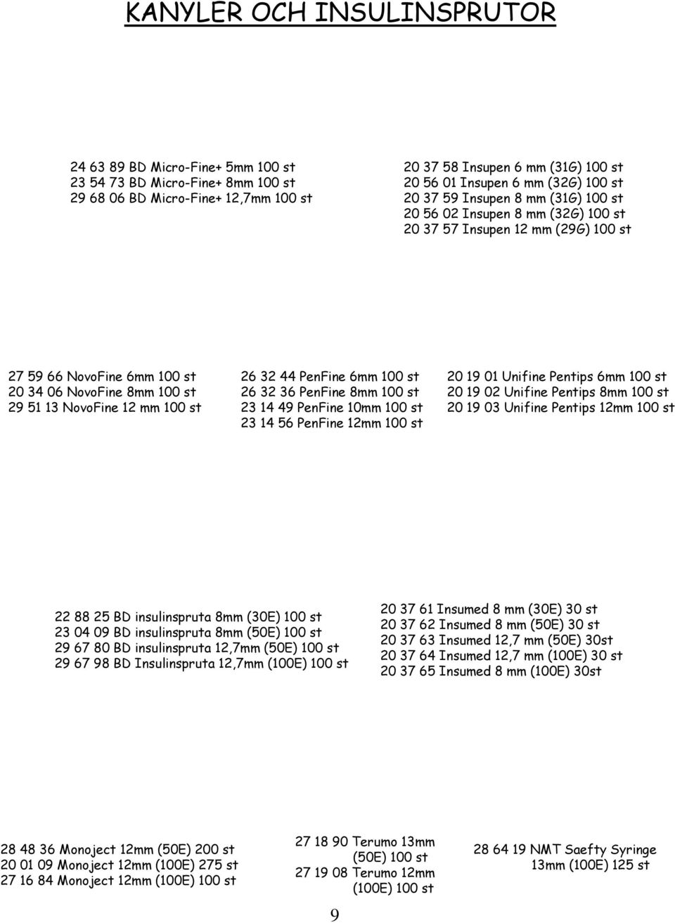 st 26 32 44 PenFine 6mm 100 st 26 32 36 PenFine 8mm 100 st 23 14 49 PenFine 10mm 100 st 23 14 56 PenFine 12mm 100 st 20 19 01 Unifine Pentips 6mm 100 st 20 19 02 Unifine Pentips 8mm 100 st 20 19 03