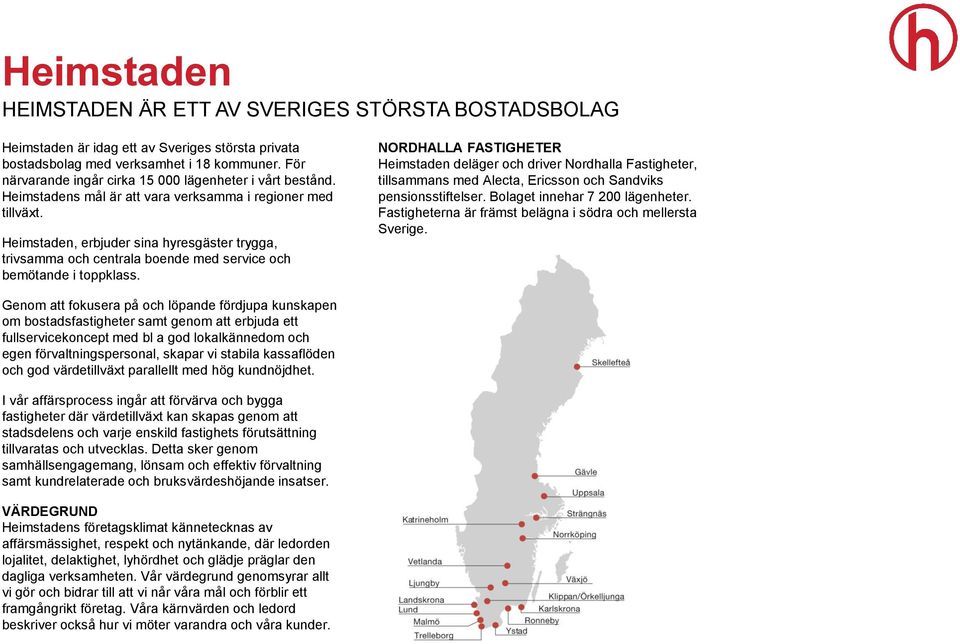 Heimstaden, erbjuder sina hyresgäster trygga, trivsamma och centrala boende med service och bemötande i toppklass.