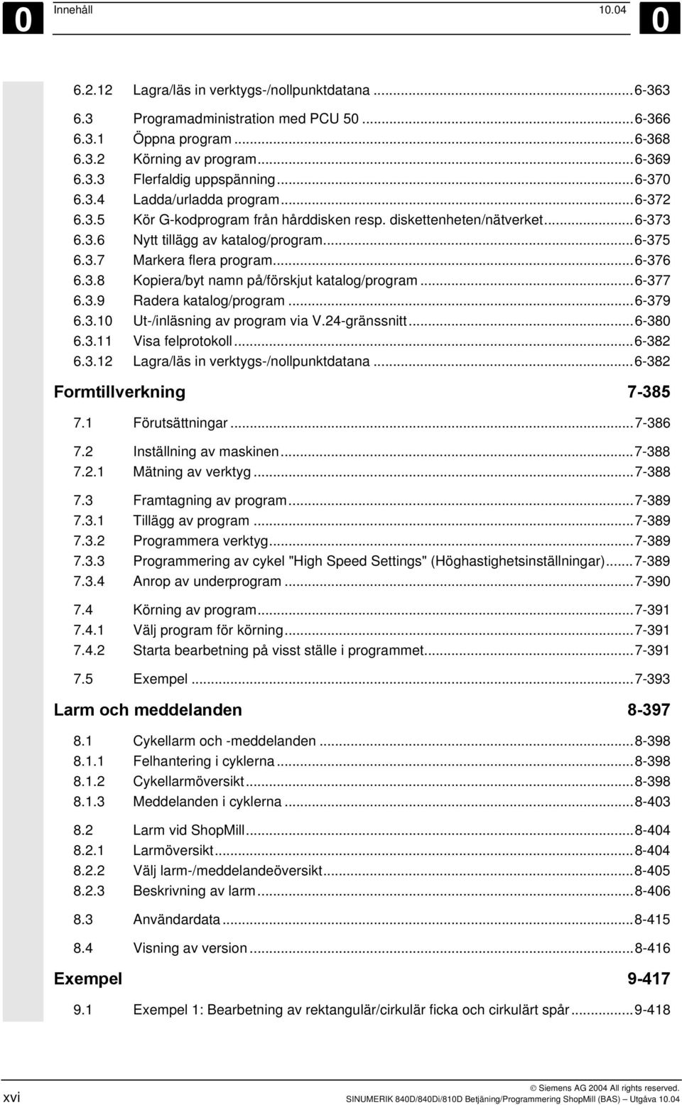 ..6-376 6.3.8 Kopiera/byt namn på/förskjut katalog/program...6-377 6.3.9 Radera katalog/program...6-379 6.3.10 Ut-/inläsning av program via V.24-gränssnitt...6-380 6.3.11 Visa felprotokoll...6-382 6.