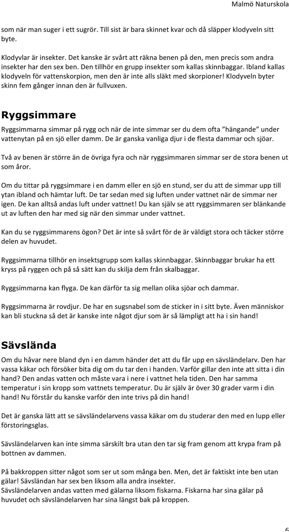 SMÅKRYP I SÖTVATTEN. Innehåll. Malmö Naturskola - PDF Gratis nedladdning
