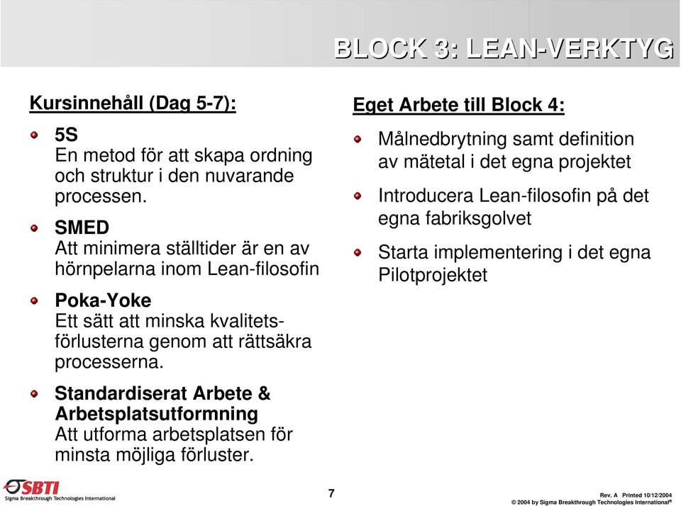 processerna. Standardiserat Arbete & Arbetsplatsutformning Att utforma arbetsplatsen för minsta möjliga förluster.