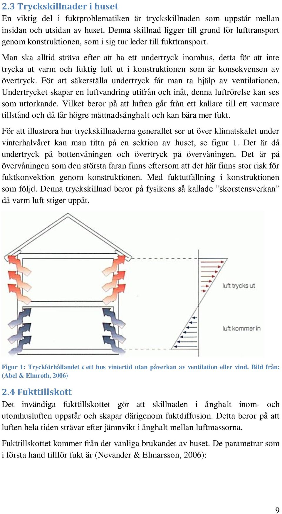 Man ska alltid sträva efter att ha ett undertryck inomhus, detta för att inte trycka ut varm och fuktig luft ut i konstruktionen som är konsekvensen av övertryck.