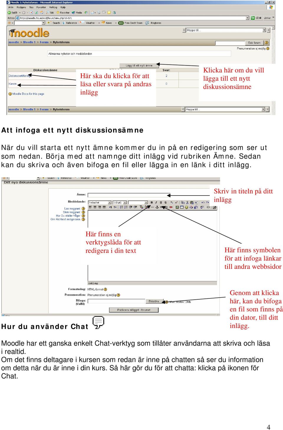 Skriv in titeln på ditt inlägg Här finns en verktygslåda för att redigera i din text Här finns symbolen för att infoga länkar till andra webbsidor Hur du använder Chat Genom att klicka här, kan du