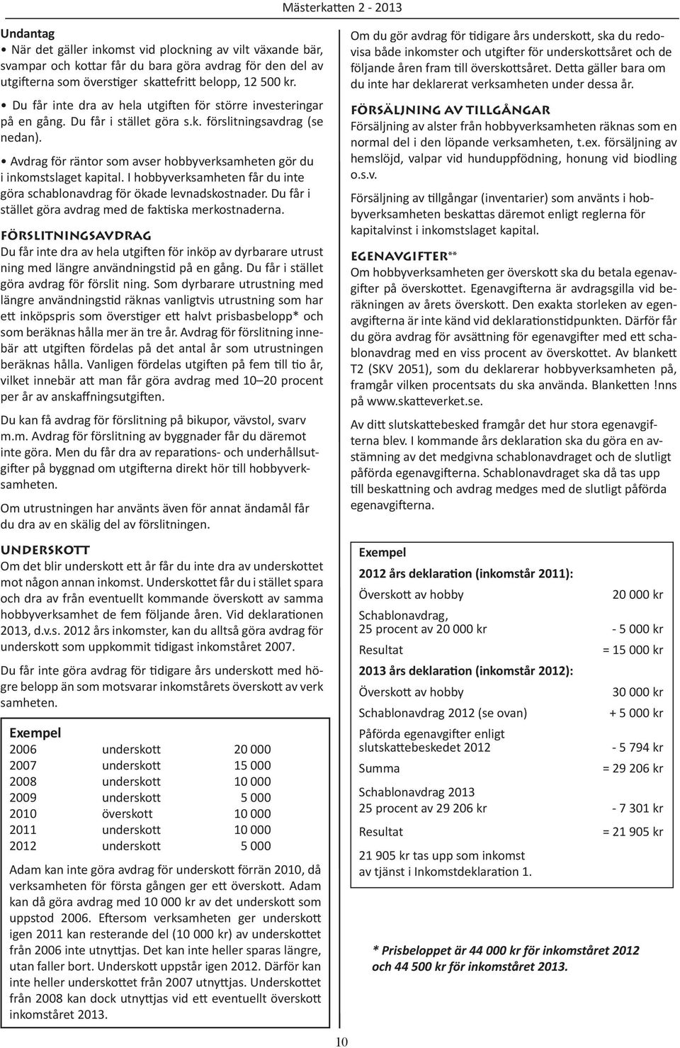 Avdrag för räntor som avser hobbyverksamheten gör du i inkomstslaget kapital. I hobbyverksamheten får du inte göra schablonavdrag för ökade levnadskostnader.