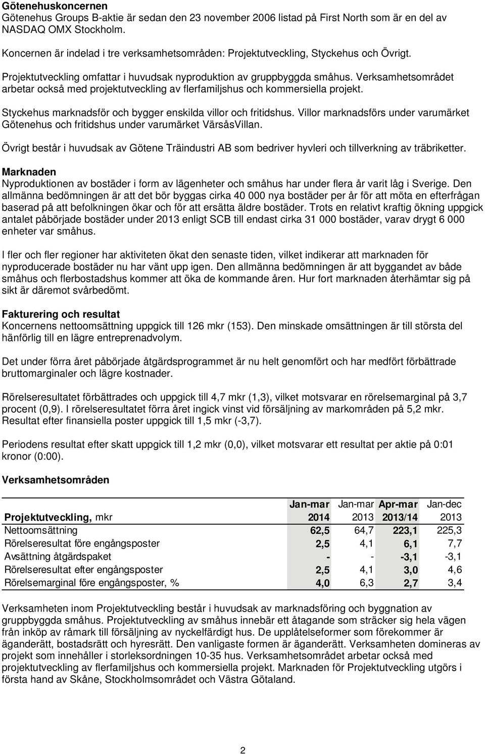 Verksamhetsområdet arbetar också med projektutveckling av flerfamiljshus och kommersiella projekt. Styckehus marknadsför och bygger enskilda villor och fritidshus.