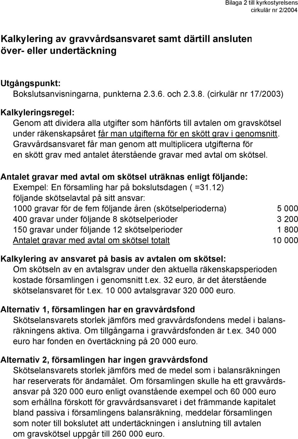 Gravvårdsansvaret får man genom att multiplicera utgifterna för en skött grav med antalet återstående gravar med avtal om skötsel.