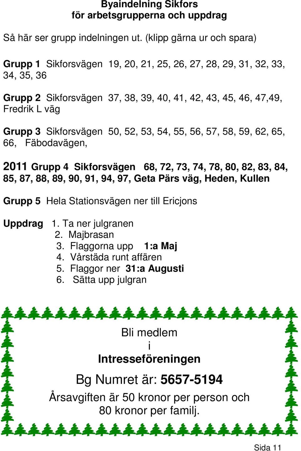 Sikforsvägen 50, 52, 53, 54, 55, 56, 57, 58, 59, 62, 65, 66, Fäbodavägen, 2011 Grupp 4 Sikforsvägen 68, 72, 73, 74, 78, 80, 82, 83, 84, 85, 87, 88, 89, 90, 91, 94, 97, Geta Pärs väg, Heden,