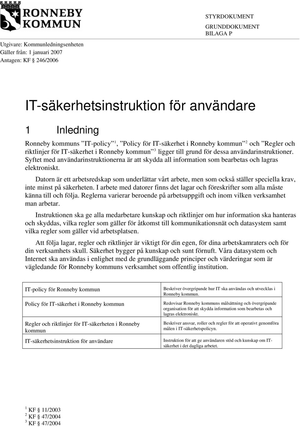 Syftet med användarinstruktionerna är att skydda all information som bearbetas och lagras elektroniskt.