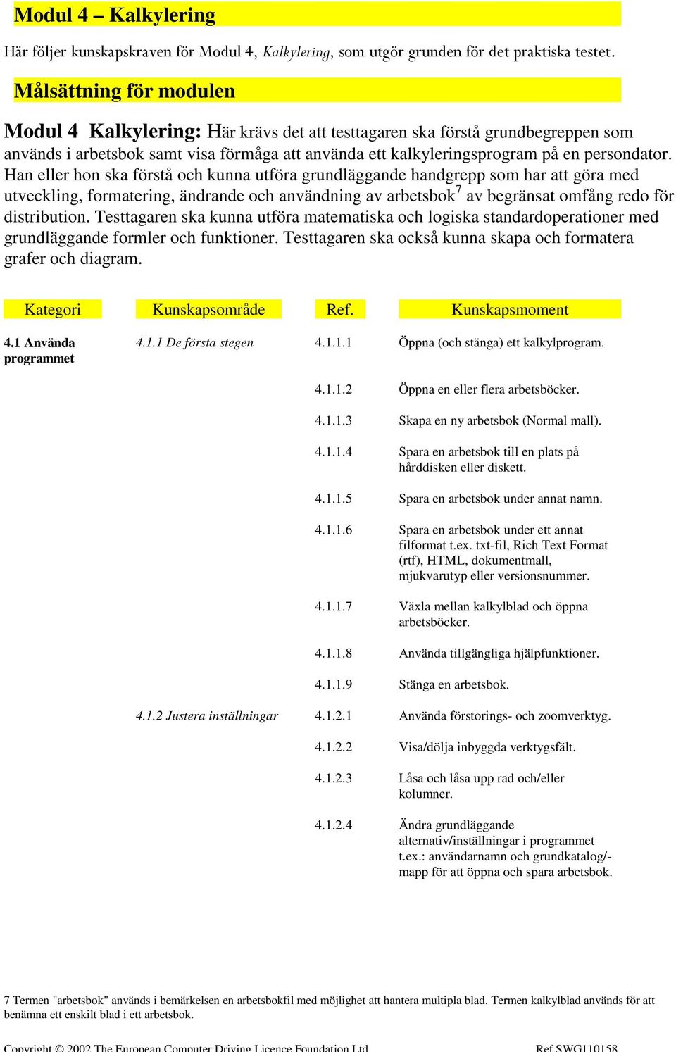 Han eller hon ska förstå och kunna utföra grundläggande handgrepp som har att göra med utveckling, formatering, ändrande och användning av arbetsbok 7 av begränsat omfång redo för distribution.