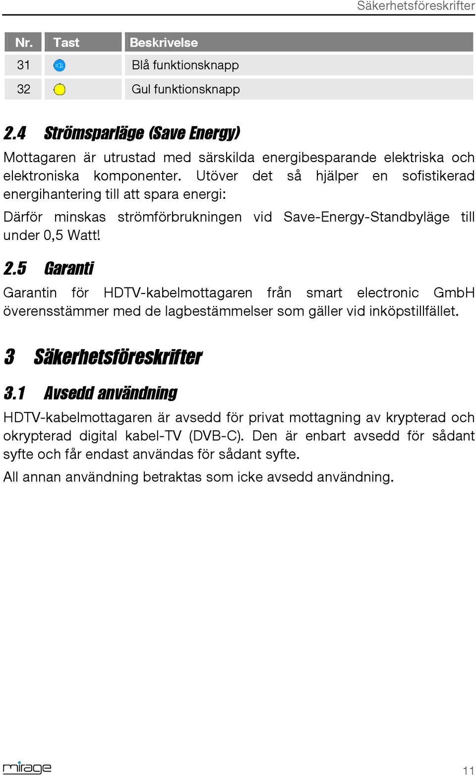 Utöver det så hjälper en sofistikerad energihantering till att spara energi: Därför minskas strömförbrukningen vid Save-Energy-Standbyläge till under 0,5 Watt! 2.