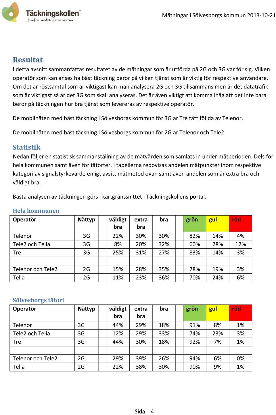 Om det är röstsamtal som är viktigast kan man analysera 2G och 3G tillsammans men är det datatrafik som är viktigast så är det 3G som skall analyseras.
