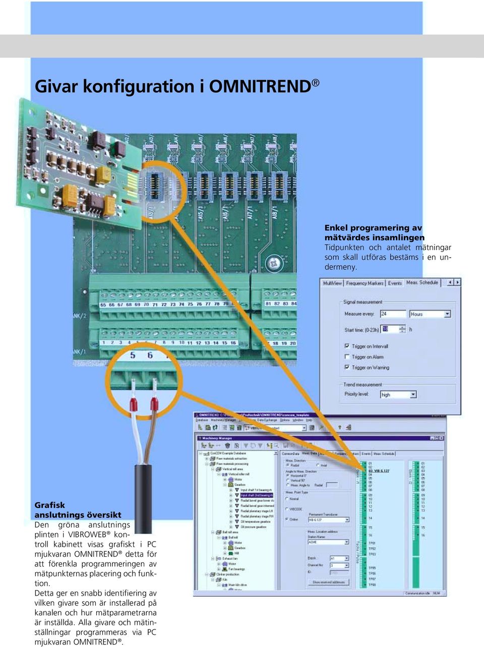 Grafisk anslutnings översikt Den gröna anslutnings plinten i VIBROWEB kontroll kabinett visas grafiskt i PC mjukvaran OMNITREND detta för