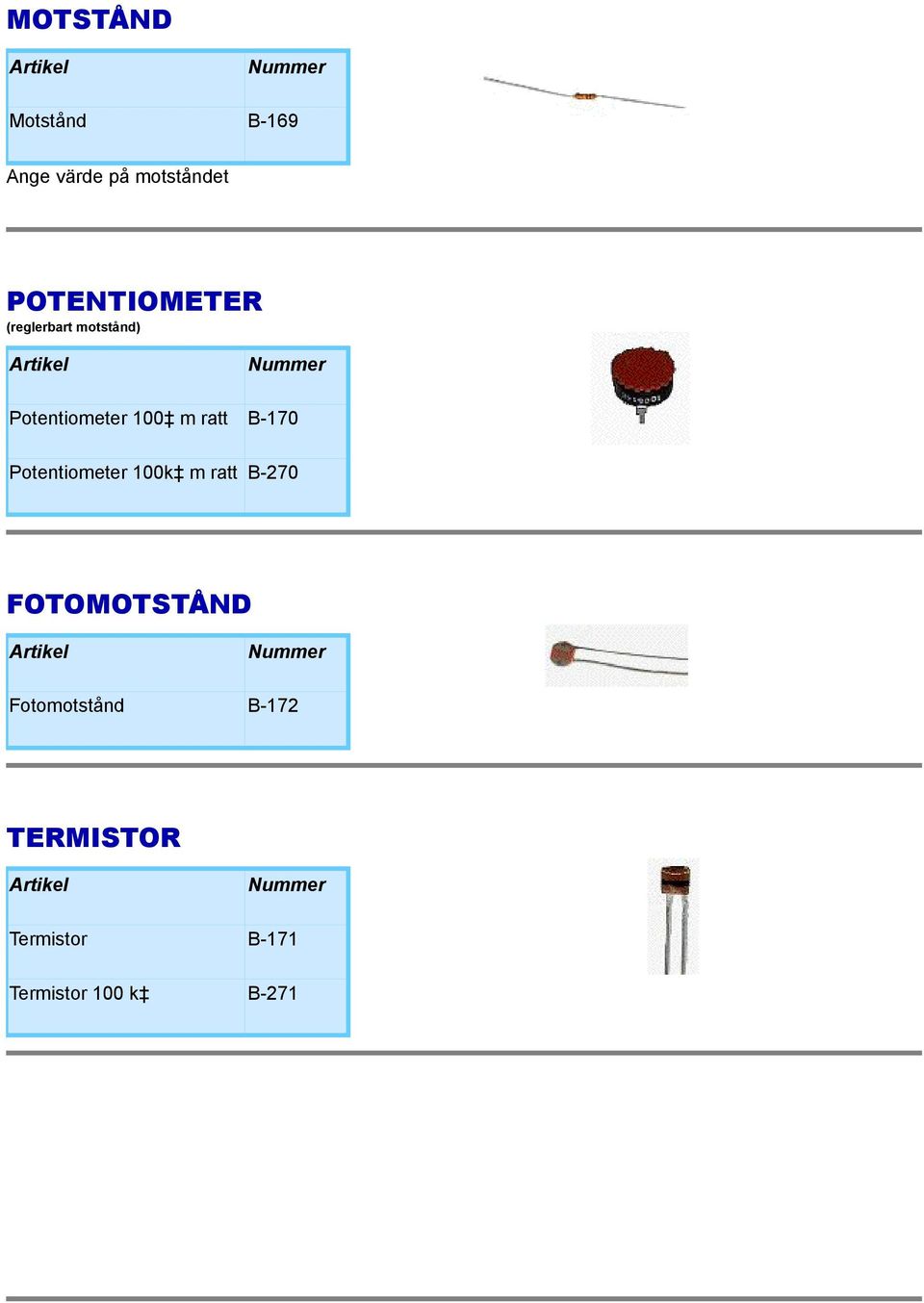ratt B-170 Potentiometer 100k m ratt B-270 FOTOMOTSTÅND