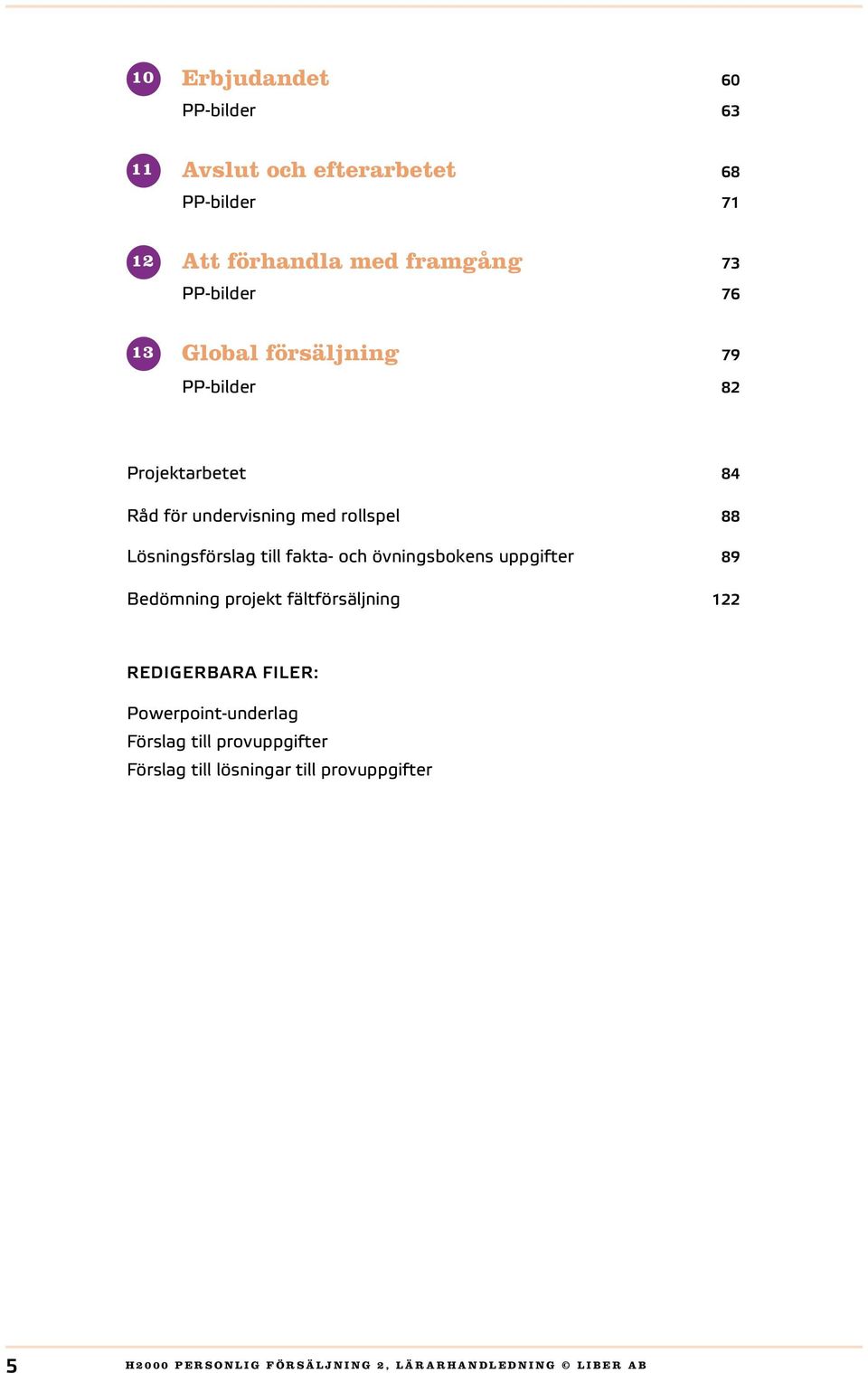 fakta- och övningsbokens uppgifter 89 Bedömning projekt fältförsäljning 122 REDIGERBARA FILER: Powerpoint-underlag