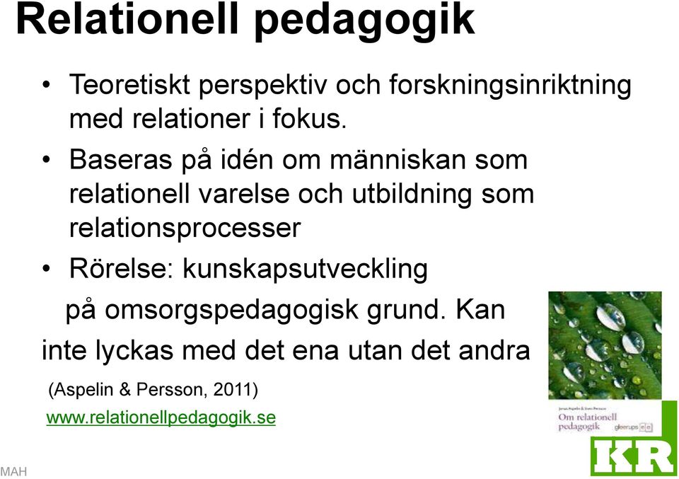 Baseras på idén om människan som relationell varelse och utbildning som